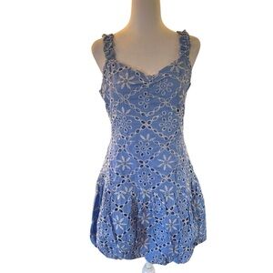 Chic Blue Floral Eyelet Mini Dress